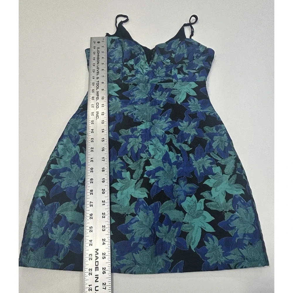 Lulus Ready For Festivities Blue Multi Floral Jaquard Mini Dress Size XS